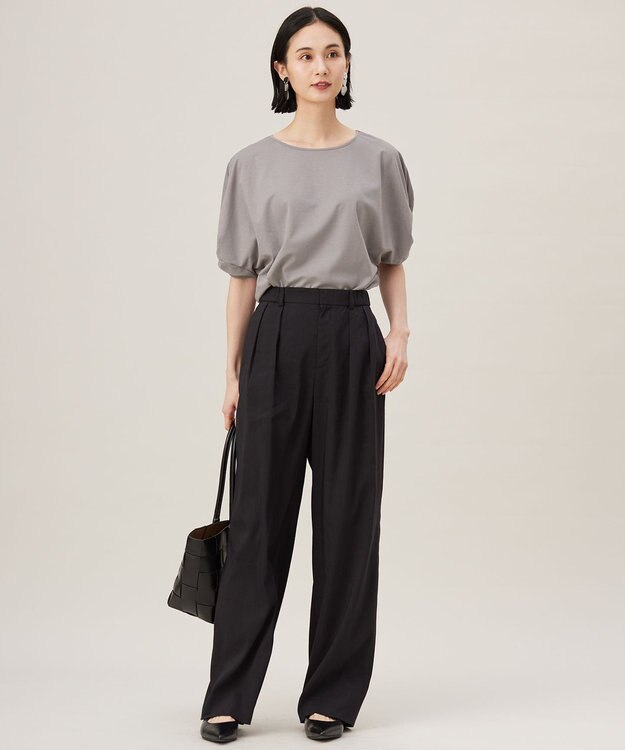 自由区 【接触冷感・UVカット・吸水速乾・抗菌防臭・洗える】ハイツイストポンチスリーブディティール カットソー モスグレー