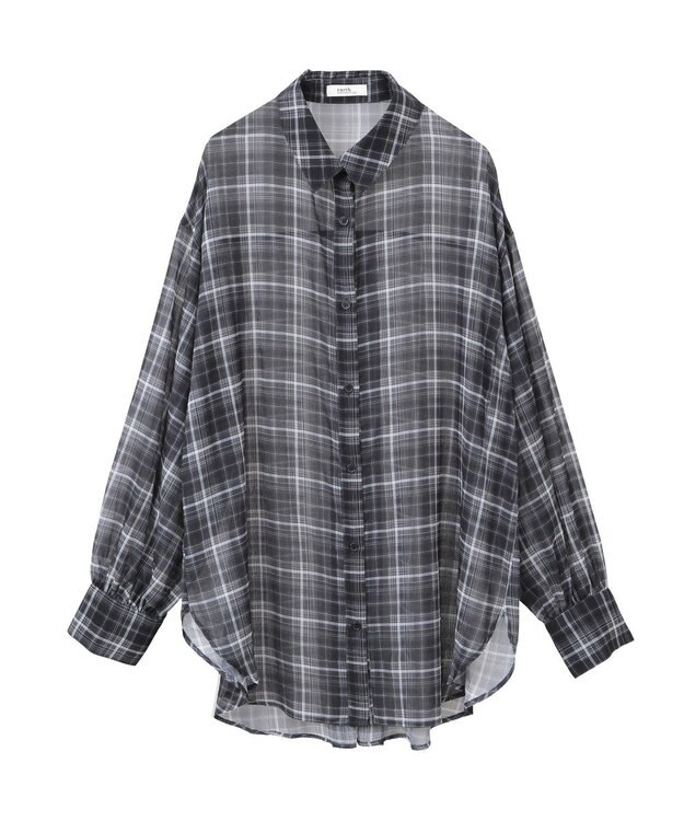 earth music&ecology シアーチェックシャツ Black