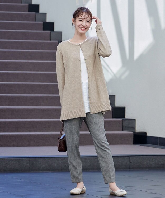 Tiaclasse 【洗える】ラウンドネックミドル丈ニットカーディガン ベージュ