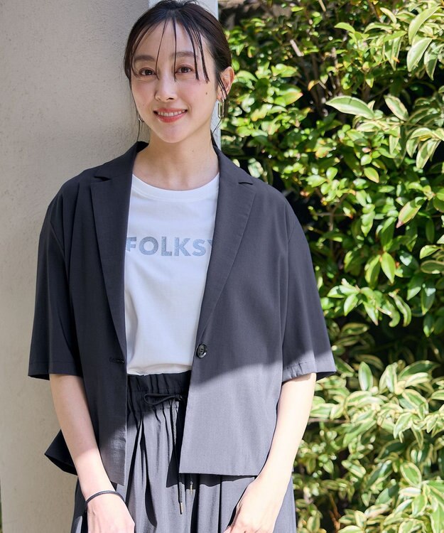 ANY L 【洗濯機可/接触冷感/UVケア】清涼リラックス半袖ジャケット チャコール