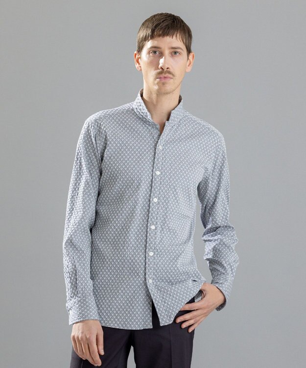 JOSEPH HOMME トライジャガードストレッチ　ウィングカラーシャツ ライトグレー系