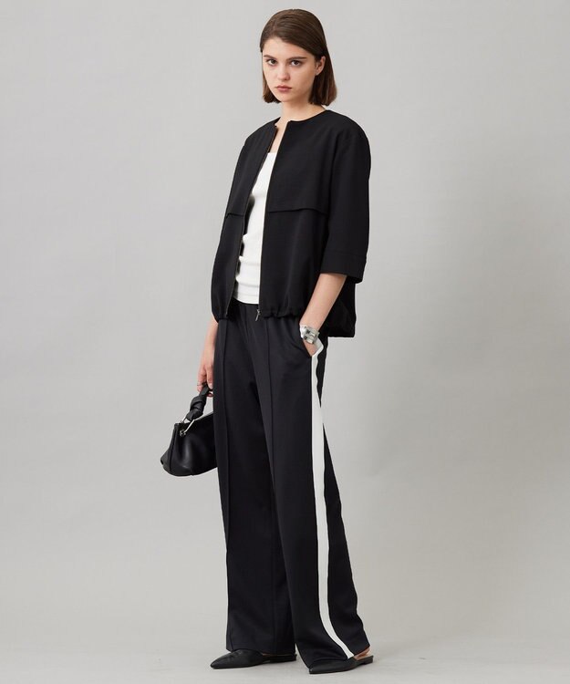 ICB L 【UVカット・洗える】ウール2WAYストレッチ ノーカラーブルゾン ブラック系