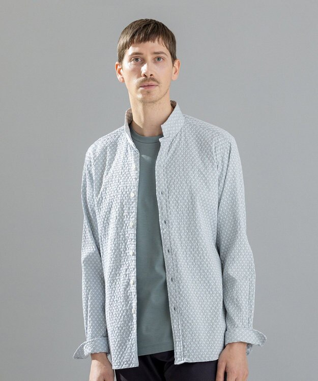 JOSEPH HOMME トライジャガードストレッチ　ウィングカラーシャツ ピーコックグリーン系