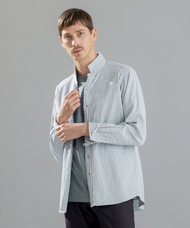 JOSEPH HOMME トライジャガードストレッチ　ウィングカラーシャツ ピーコックグリーン系