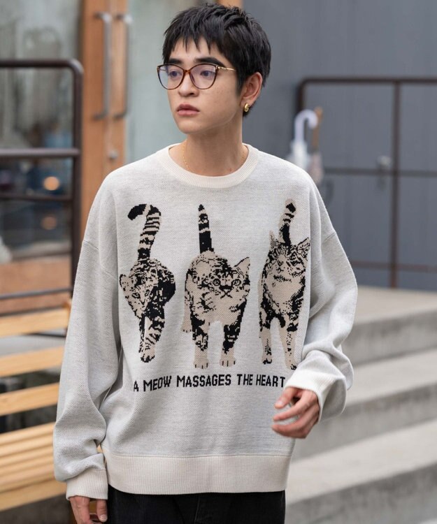 WEGO アニマルジャガードニットプルオーバー ホワイトアイボリー