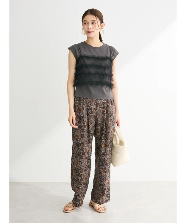 Green Parks ・ｓｗｉｎｇ　ｂｙ　ＳＥＴ２点チュールビスチェ＆フレンチＴ Charcoal Gray