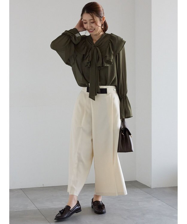 Te chichi ボウタイチュニックフリルブラウス《2025Autumn catalog vol.2 item》 カーキ