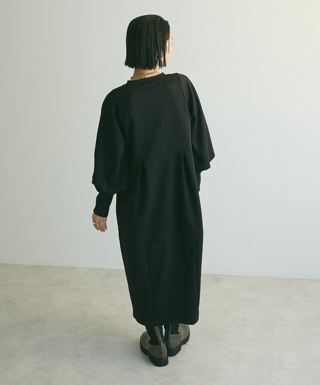 Green Parks ａ．ポンチ袖ボリュームワンピース Black