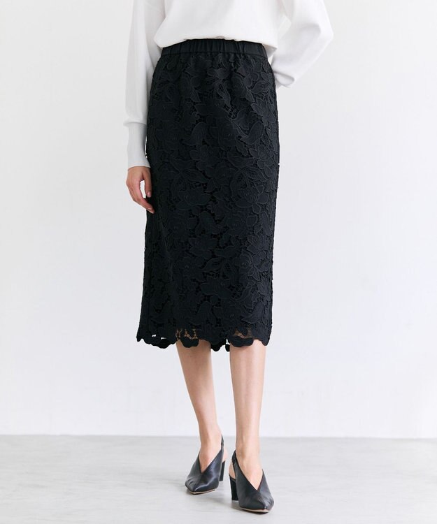 BEIGE， CITRINE / エンブロイダリーレースイージースカート Black