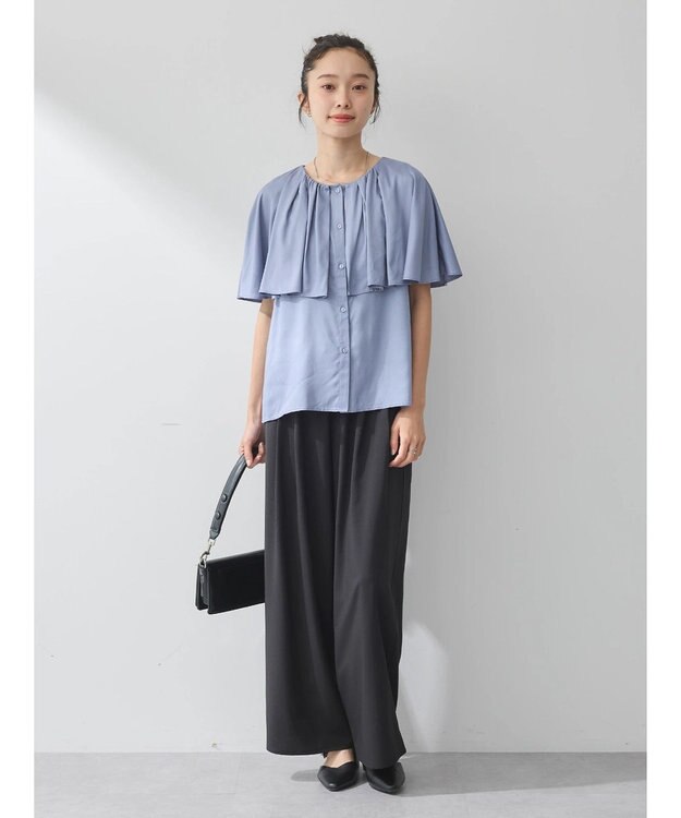 earth music&ecology ケープカラーブラウス Grayish Blue