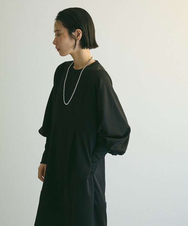 Green Parks ａ．ポンチ袖ボリュームワンピース Black