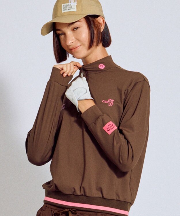 PW CIRCULUS 【吸水速乾 / UV遮蔽率99.5% UVカット / ストレッチ】【WOMEN】ハーフジップロングスリーブモックネックT ゴルフウェア レディース ダークブラウン系