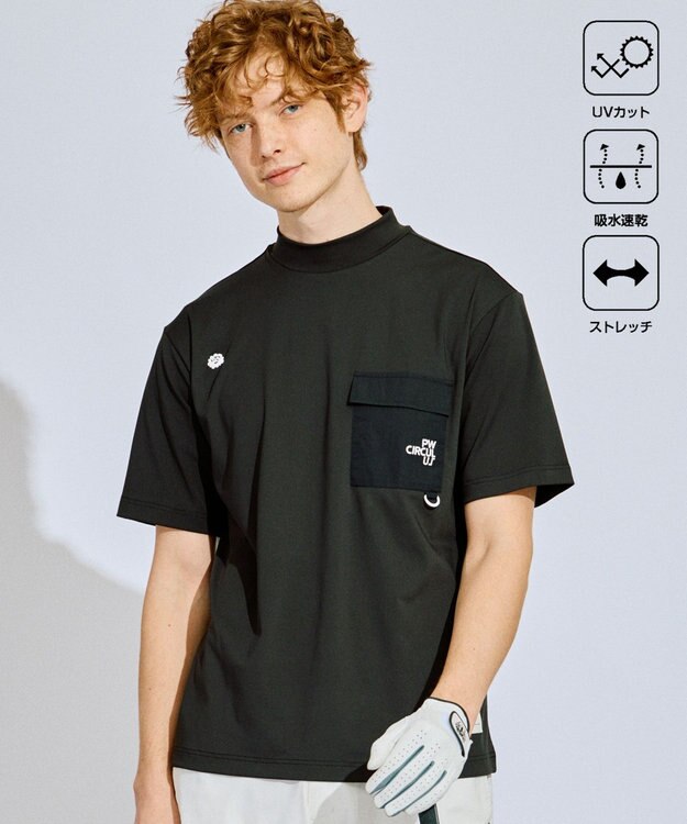 PW CIRCULUS 【UV遮蔽率99.5%  UVカット/速乾/ストレッチ】【GOLF OUT掲載】【MEN】ポケットモックT  ゴルフ ブラック系