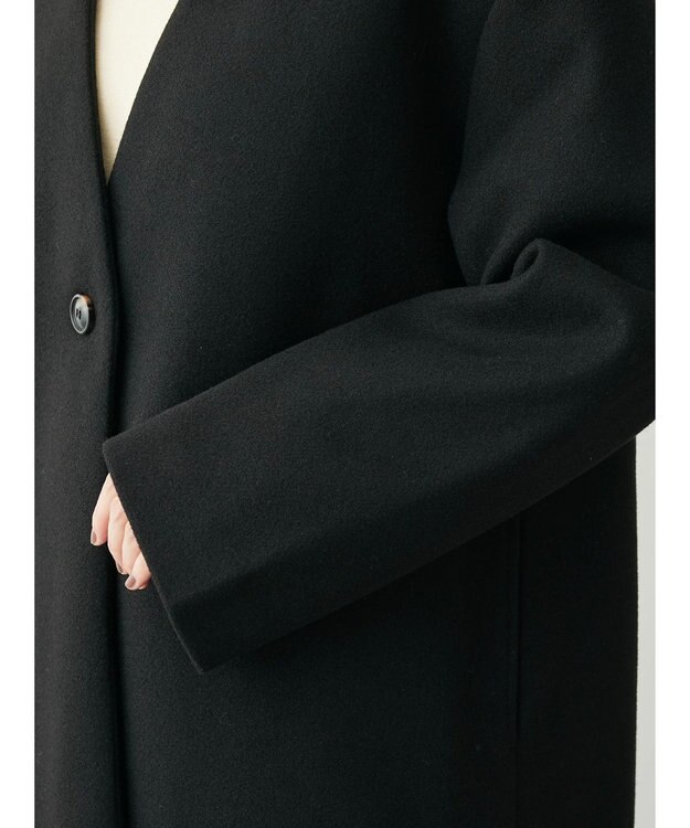 Green Parks 洗えるＶネックミディ丈コート Black