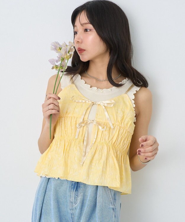 earth music&ecology ジャガードフレアキャミブラウス Yellow