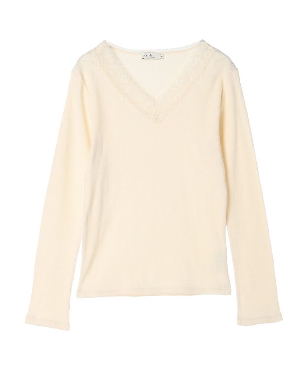 earth music&ecology レースＶネックテレコインナー Ivory