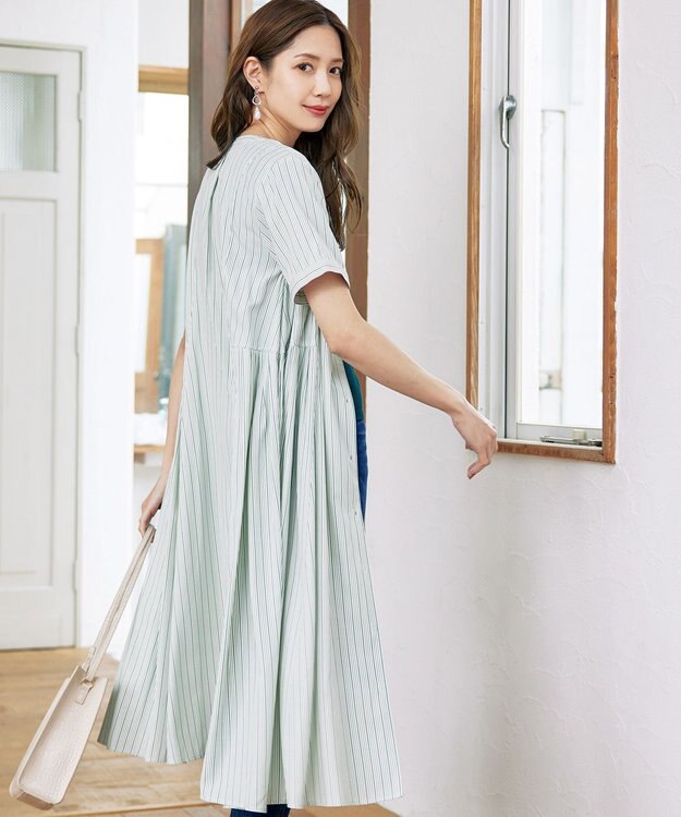 Tiaclasse 【洗える】サイドタックスキッパーシャツワンピース グリーン