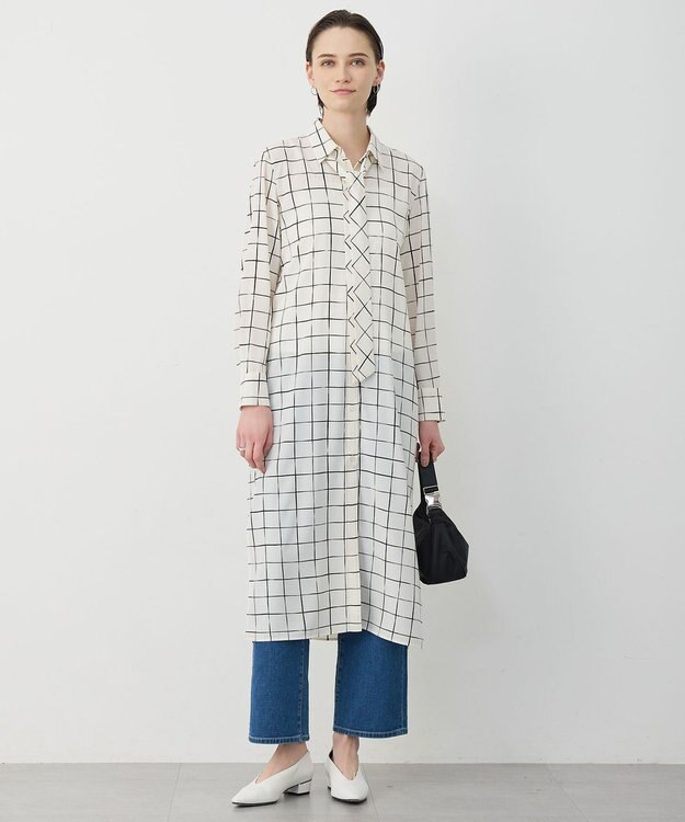 ICB L 【30th ANNIVERSARY】 ウィンドウペンプリント シャツワンピース アイボリー×ブラック