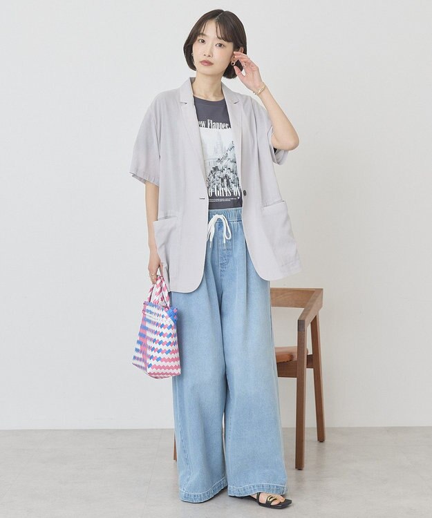 AMERICAN HOLIC 【接触冷感】シアーテーラード半袖ジャケット Light Gray