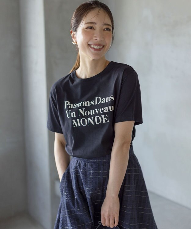 組曲 S 【綿100％】フロッキープリント Ｔシャツ ブラック系