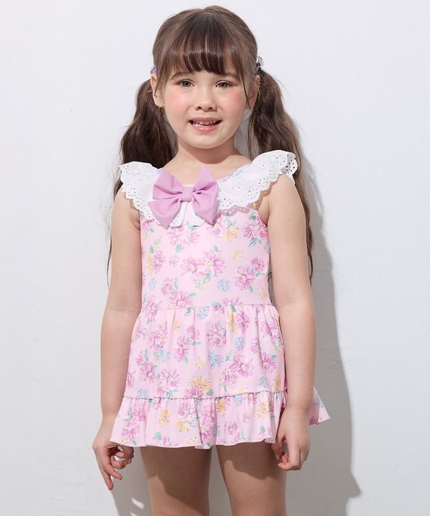 ANY KIDS 花柄×レース ワンピース水着 ピンク