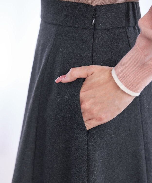 Tiaclasse 【洗える】ウール調フレアスカート チャコールグレー