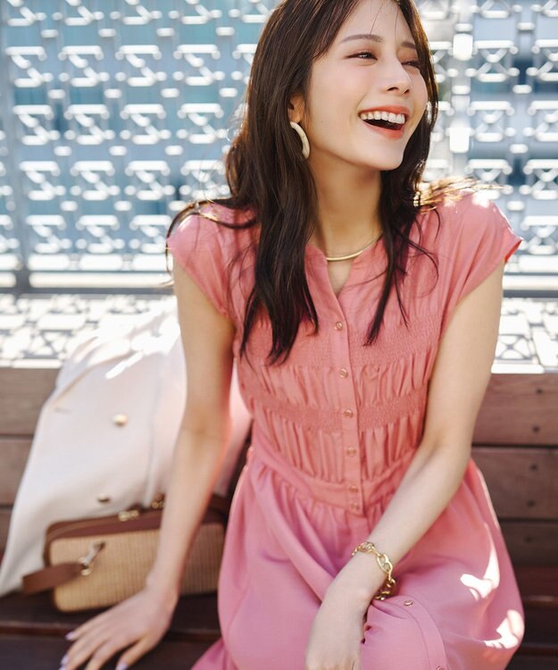 ANY SIS フロントボタンシャーリング ワンピース ピンク