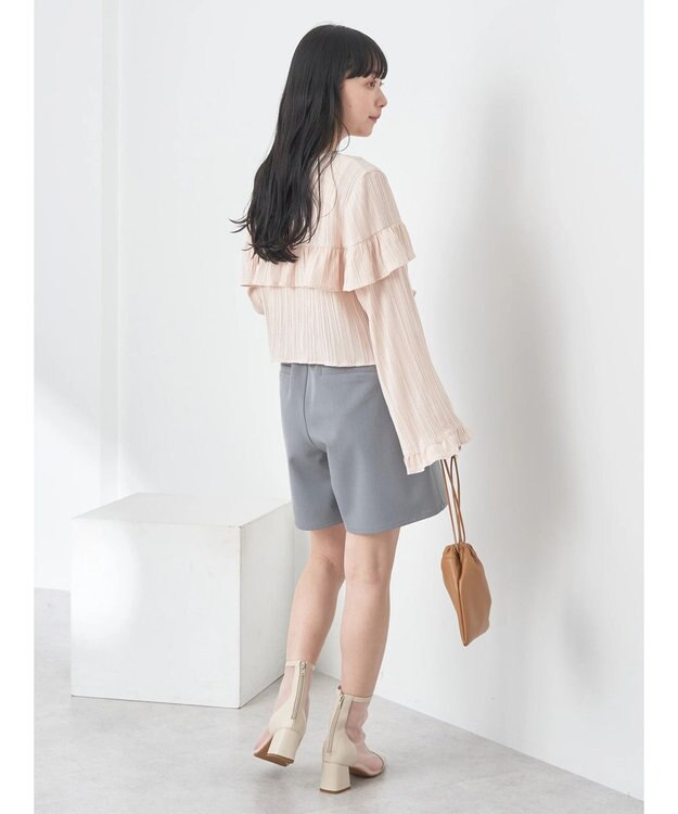earth music&ecology フリル切替えショートブラウス Pink Beige