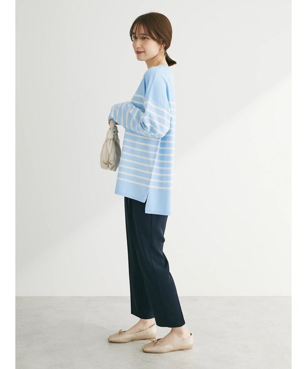 Green Parks ラメ入りボーダーニットプルオーバー Sax