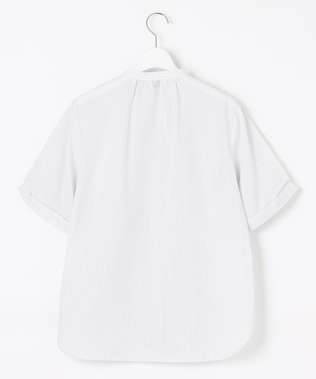 J.PRESS LADIES 【洗える】APESCO ストライプ バンドカラー ブラウス ライトグレー系1