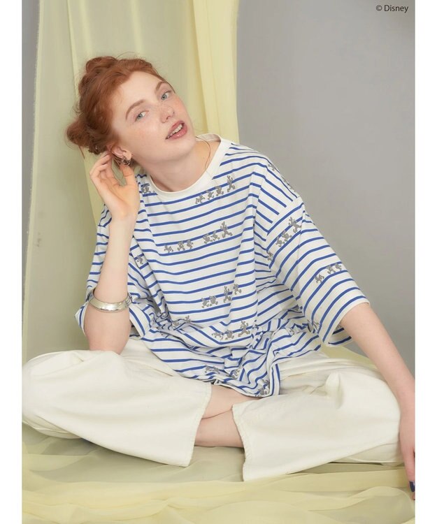 AMERICAN HOLIC 発砲プリントボーダーＴシャツ／Ｄｉｓｎｅｙ Border Ivory