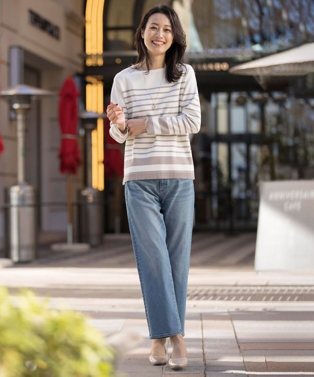 J.PRESS LADIES S 【洗える】BASIC STRETCH DENIM ボーイフィット パンツ ダルブルー系