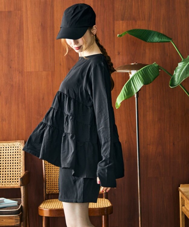 San-ai Resort（三愛水着楽園） 【WEB限定】5点セット キャップ付きUVカットタンキニ+ティアードラッシュセット水着【BeachQueen(ビーチクイーン）】 ブラック