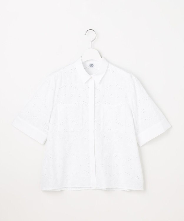 J.PRESS LADIES L 【一枚で着映え】エンブロイダリー ボクシーシャツ ホワイト系