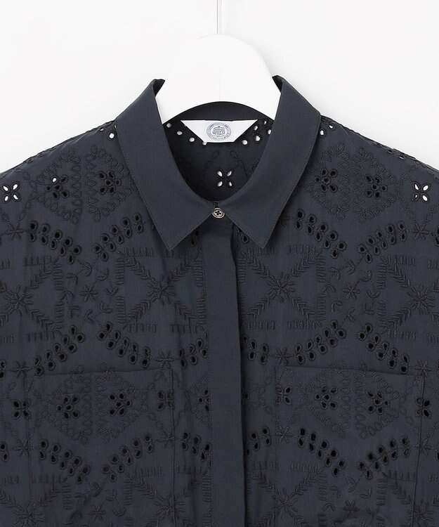 J.PRESS LADIES L 【一枚で着映え】エンブロイダリー ボクシーシャツ ネイビー系