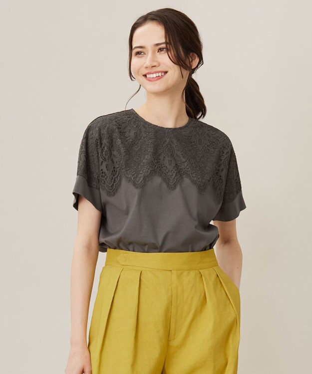 自由区 S 【洗える】レース Tシャツ スレート