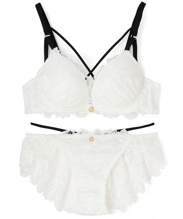 San-ai Resort（三愛水着楽園） 【WEB限定】【プチプラブラセット】純欲レーシーBIGクロスブラジャー＆ショーツセット 【northerly】 ホワイト