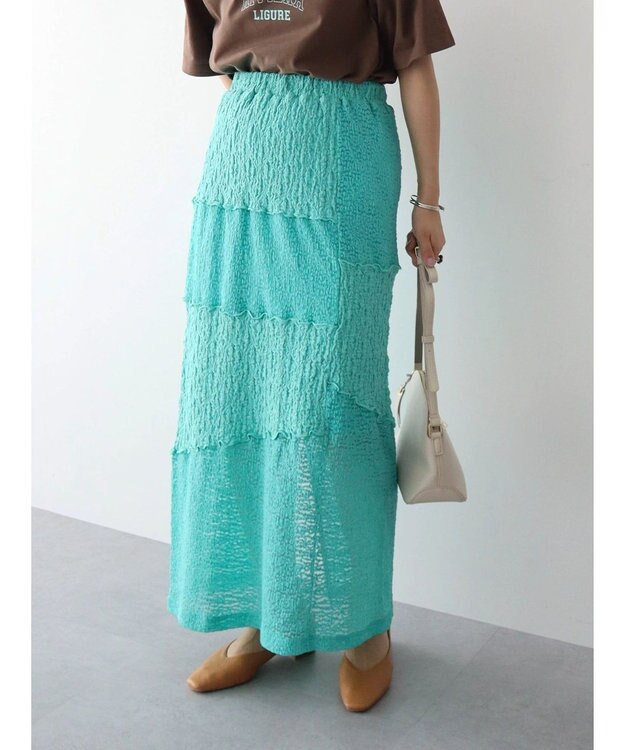 Green Parks パッチワーク風メロースカート Blue Green