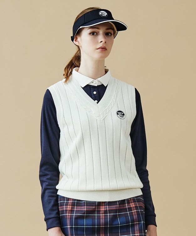 23区GOLF 【WOMEN】コットンアクリル ニットベスト ホワイト系