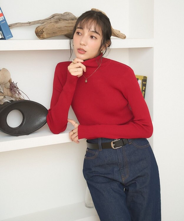 WEGO 【手洗い可】タートルネックニット レッド