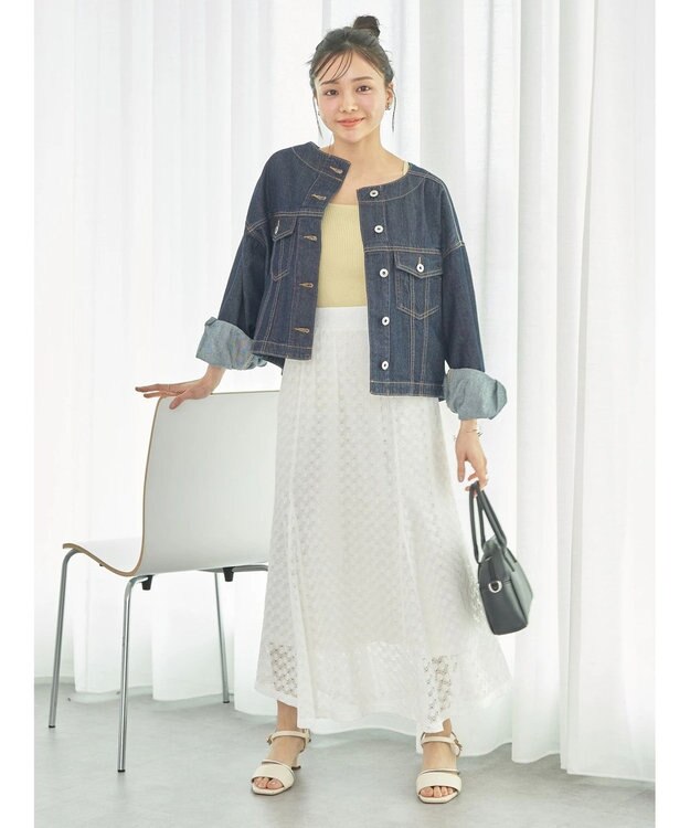 earth music&ecology カットレースフレアスカート Ivory