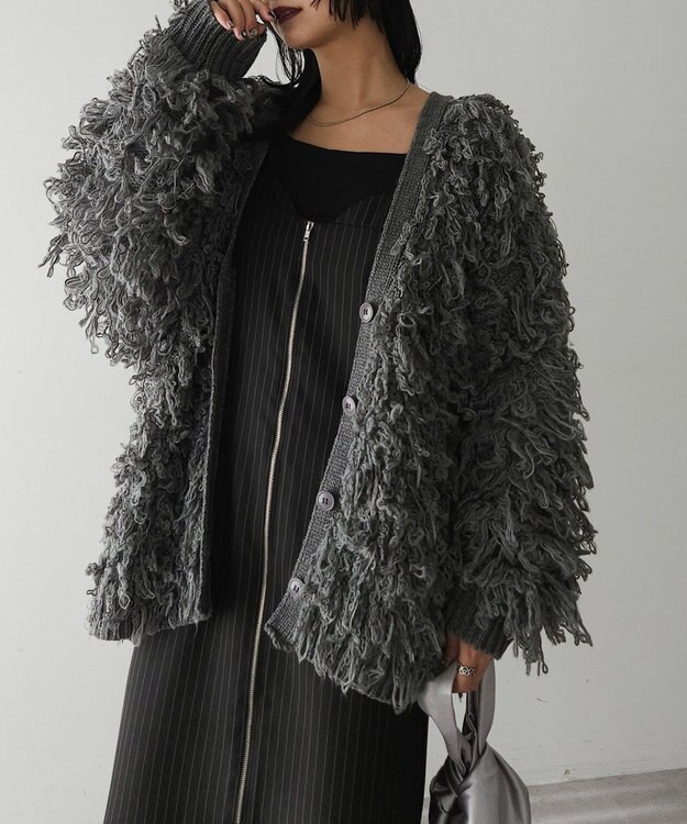 Green Parks フリンジニットカーディガン Gray