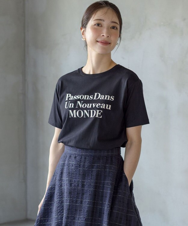 組曲 S 【綿100％】フロッキープリント Ｔシャツ ブラック系