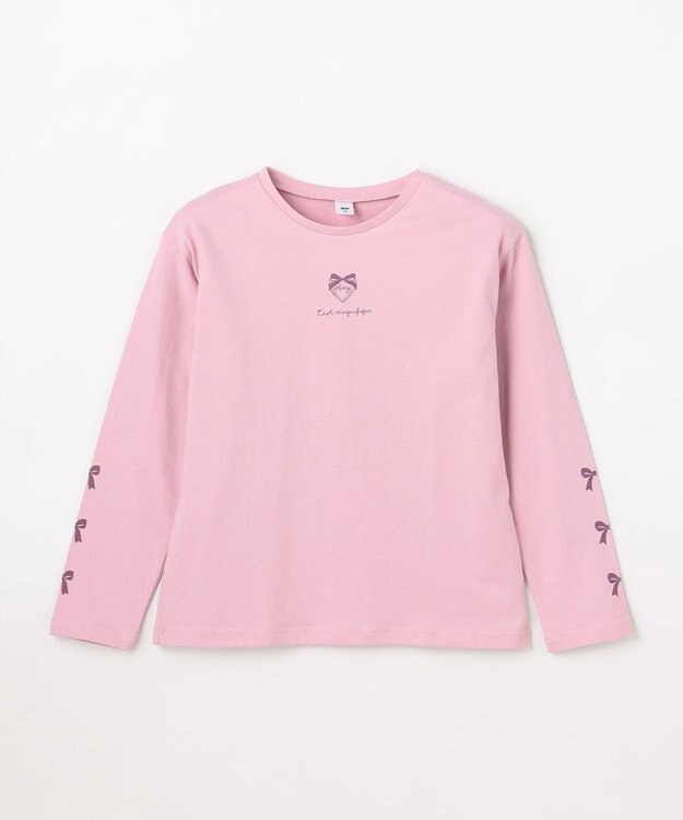 ANY KIDS 【一部店舗/WEB限定】【綿100%】プリント 長袖Tシャツ ピンク×リボン