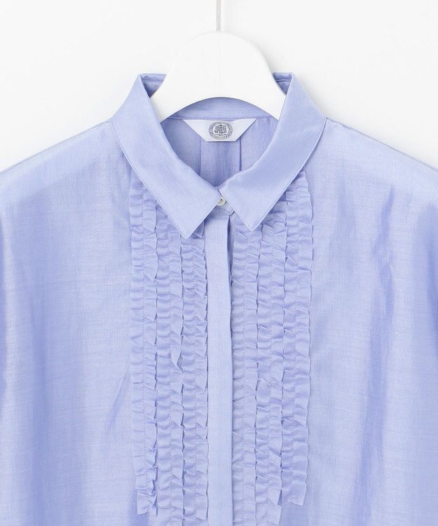 J.PRESS LADIES 【洗える】フリルジャージー ブラウスライク カットソー サックス系