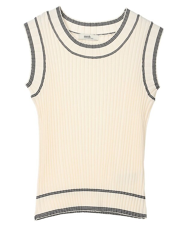 earth music&ecology ノースリーブラインニットプルオーバー Ivory