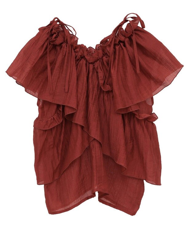 Green Parks マルチＷＡＹオフショルフリルブラウス Red