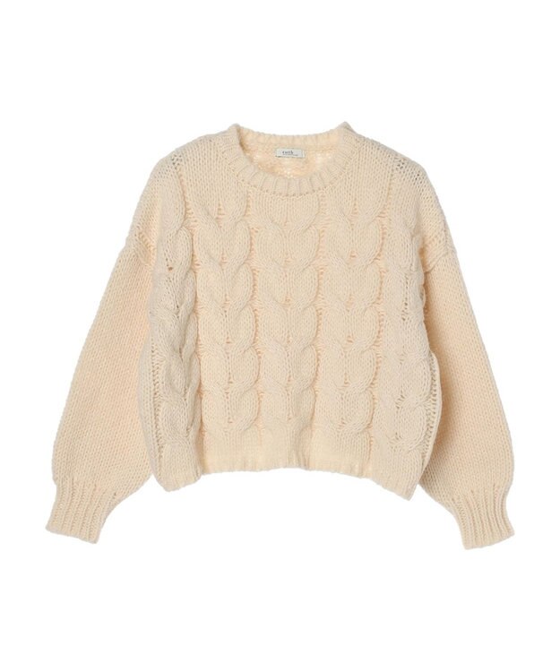 earth music&ecology ローゲージ手編み風ケーブルプルオーバー Off White