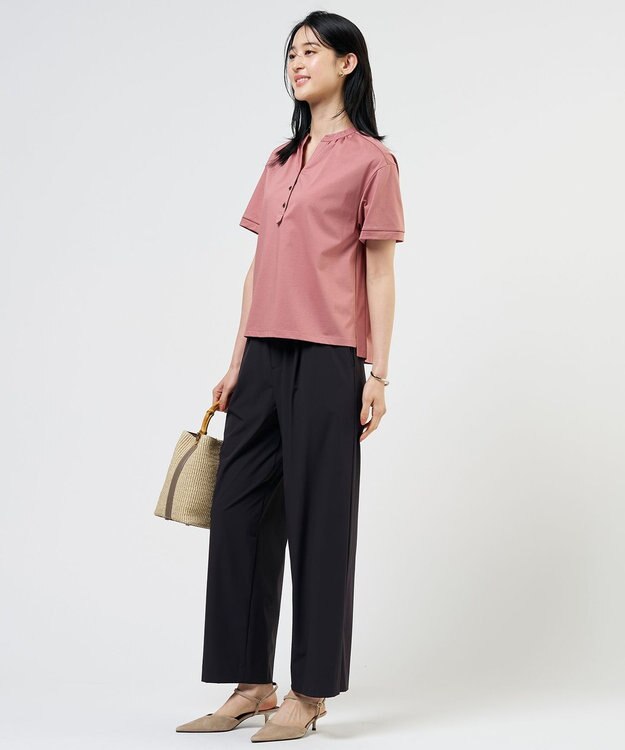 J.PRESS LADIES L プレーティングジャージー バンドカラー カットソー ローズピンク系