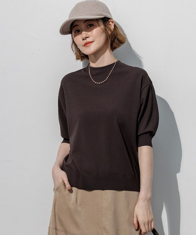 23区 【先行予約】セミマットフリゼ リラクシー ニット Tシャツ ダークブラウン系